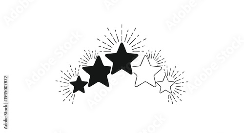 Set of 4 star icons vector, black and white