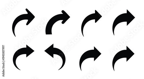 Set of 7 black curved arrow icons vector
