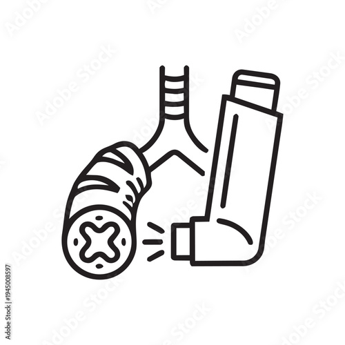 Asthma attack inhaler lungs line icon. Respiratory emergency vector illustration isolated on white background.
