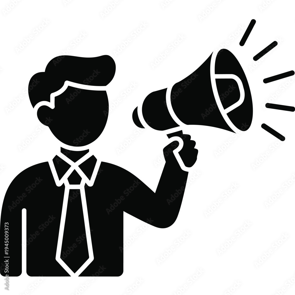 Fototapeta premium Businessman shouting an announcement through a megaphone in a business communication concept illustration