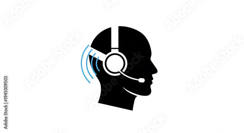 Professional communication headset icon with microphone, symbolizing remote customer service, technical support, and online conferencing for business and technology applications