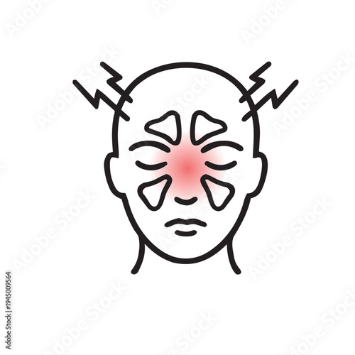 Sinus headache pressure line icon. ENT inflammation vector illustration isolated on white background.