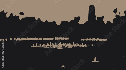 Abstract Retro Style Cityscape Silhouette vector illustration