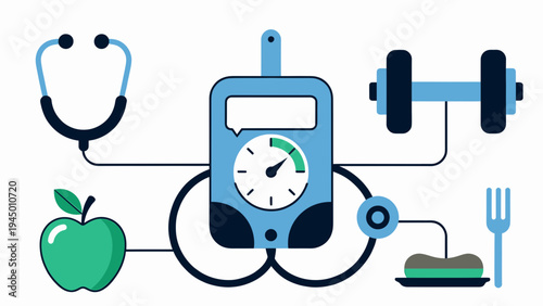 Diabetes Management and Healthy Lifestyle Concept vector illustration