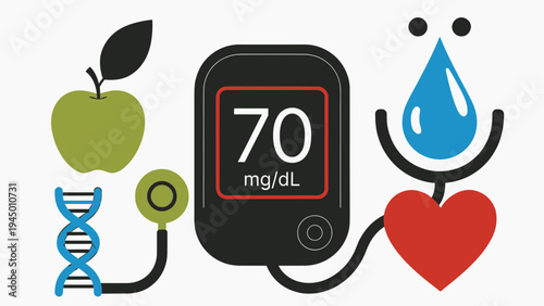 Diabetes Management Concept with Glucometer and Healthy Lifestyle vector illustration