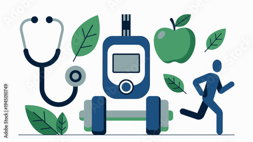 Diabetes Prevention Healthy Lifestyle and Monitoring vector illustration