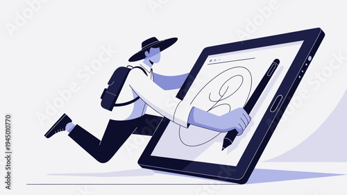 Digital Artist Drawing on a Large Tablet vector illustration