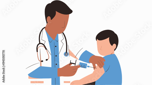 Doctor Giving a Child an Injection vector illustration