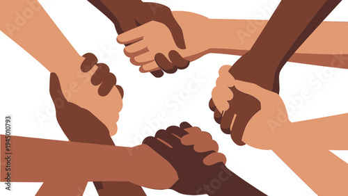 Hands of Unity Interracial Collaboration and Harmony vector illustration