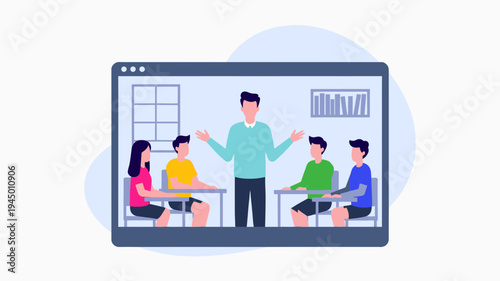 Online Classroom Meeting vector illustration