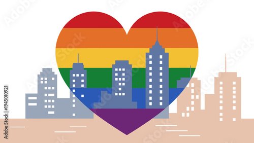 Pride Heart Over Cityscape vector illustration