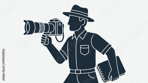 Photographer with Camera and Notebook Vector vector illustration