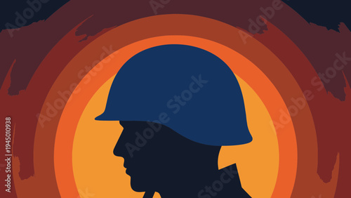 Soldier Silhouette with Burning Background vector illustration