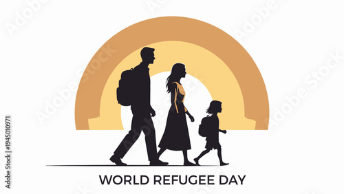 World Refugee Day Family Silhouette vector illustration