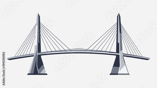 Modern Cable-Stayed Bridge on White Background vector illustration