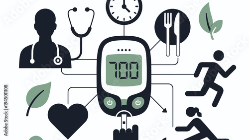 Diabetes Management and Healthy Lifestyle Concept vector illustration