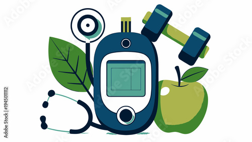 Diabetes Management Concept With Stethoscope and Dumbbells vector illustration