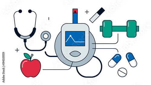 Diabetes Management and Healthy Lifestyle Concept vector illustration