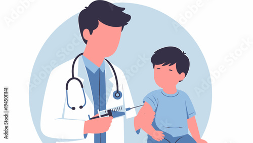 Doctor Administering Vaccine To A Child vector illustration