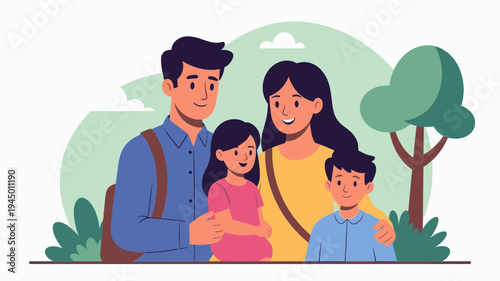 Happy Family Outdoor Portrait vector illustration