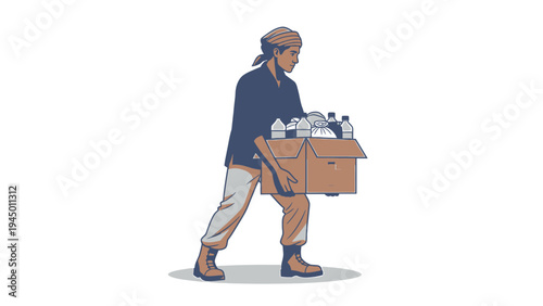 Worker Carrying Box of Supplies vector illustration