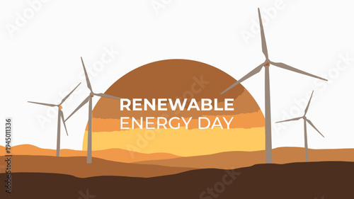 Renewable Energy Day Wind Turbines Landscape vector illustration