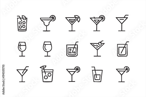 Minimal Cocktail and Beverage Line Icon Set for Bar Menu Design