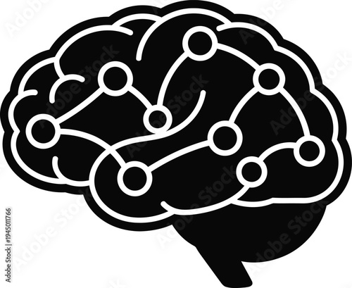 Brain with neural network connections and nodes illustrated in white lines  human mind concept