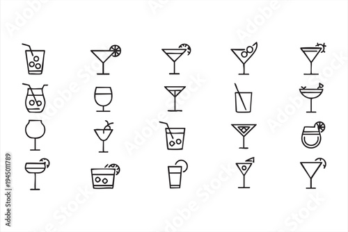 Cocktail Glass Symbol Collection for Bar and Nightlife Graphics
