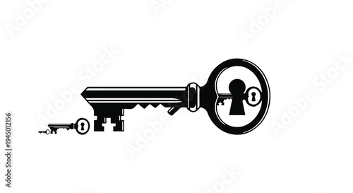 A large skeleton key with a smaller key about to be inserted into its lock mechanism
