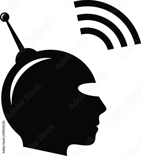 Silhouette of a person with antenna on head transmitting signal