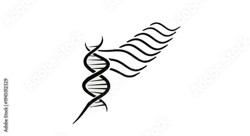 Abstract representation of DNA strand transforming into flowing waves, symbolizing evolution and change.