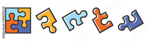Square shape colorful puzzle pieces icon vector design element illustration isolated in white background
