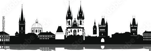 Prague Czech Republic skyline silhouette with Old Town towers and historic churches, European architecture cityscape vector illustration.