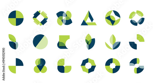 Collection of modern vector logo designs in green and blue hues for business branding