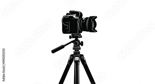 Vector camera on tripod, photography equipment