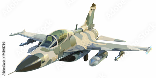 Stylized illustration of a military fighter jet in a dynamic pose
