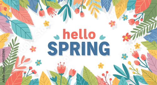 Vibrant Spring Floral Greeting Card with Hello Spring Text.