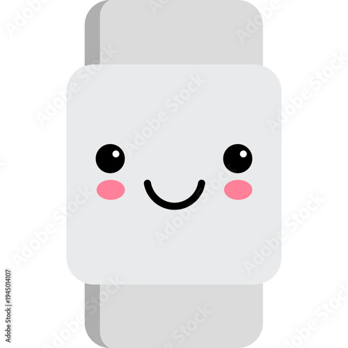 A cheerful cartoon battery with a smiling face and rosy cheeks