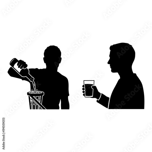 Contrast between waste and responsible beverage disposal Vector, illustration