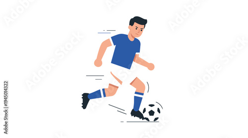 Young male soccer player dribbling ball on the field