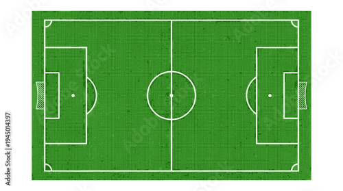 Top view of a clean soccer field with white lines and grass texture