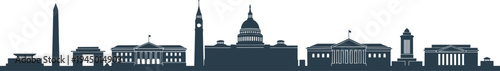 Washington DC skyline silhouette with famous landmarks capitol white house monument government buildings cityscape vector illustration