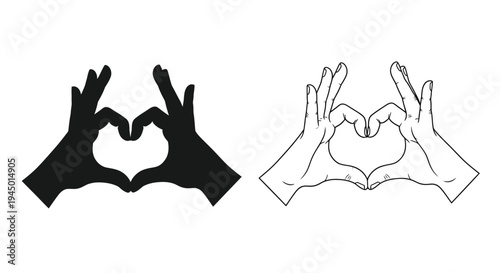 Two depictions of hands forming a heart shape in contrasting styles