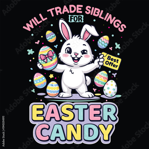 Funny Easter Bunny Trade Siblings for Candy Cute Kawaii Easter Egg Cartoon