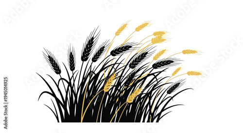 Stylized wheat stalks and golden grain against a white background