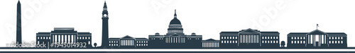 Washington DC skyline silhouette with capitol building white house monument and government landmarks urban cityscape vector illustration