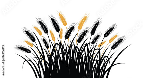 A stylized illustration of wheat stalks against a white background
