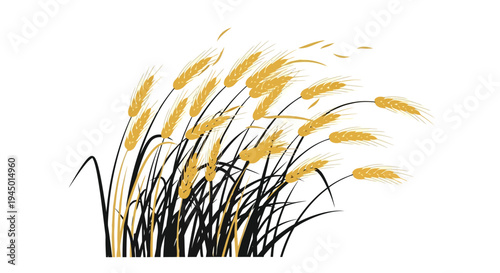 Golden wheat stalks sway gently in a minimalist vector illustration