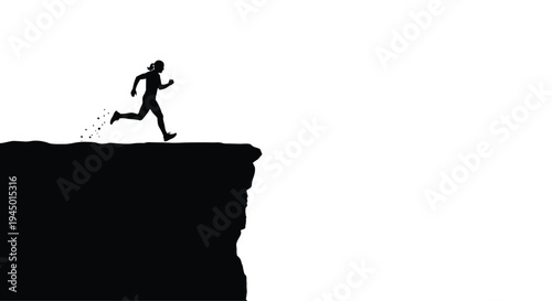 Vector silhouette of a person running off a cliff edge